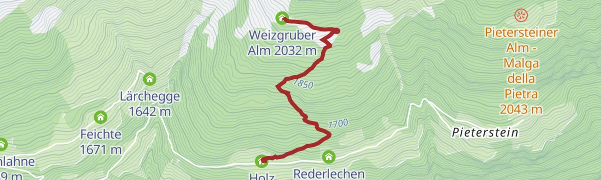 Route map: Trekking tour Weizgruber Alp Hut